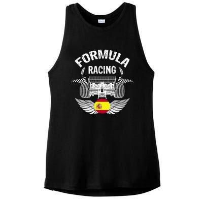 Spanish Auto Race Spain Flag Formula Racing Car Blueprint Gift Ladies PosiCharge Tri-Blend Wicking Tank