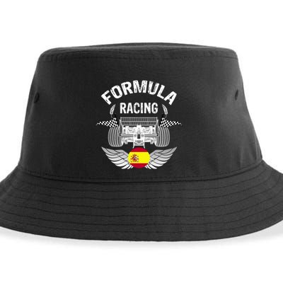 Spanish Auto Race Spain Flag Formula Racing Car Blueprint Gift Sustainable Bucket Hat