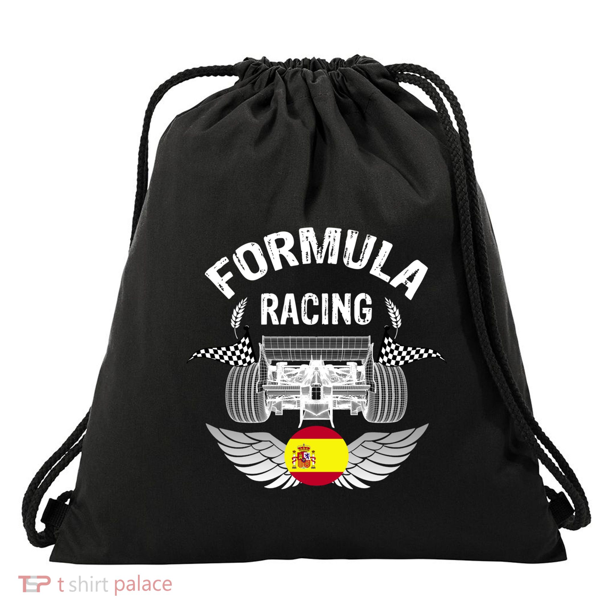 Spanish Auto Race Spain Flag Formula Racing Car Blueprint Gift Drawstring Bag