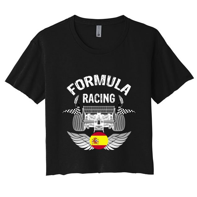 Spanish Auto Race Spain Flag Formula Racing Car Blueprint Gift Women's Crop Top Tee