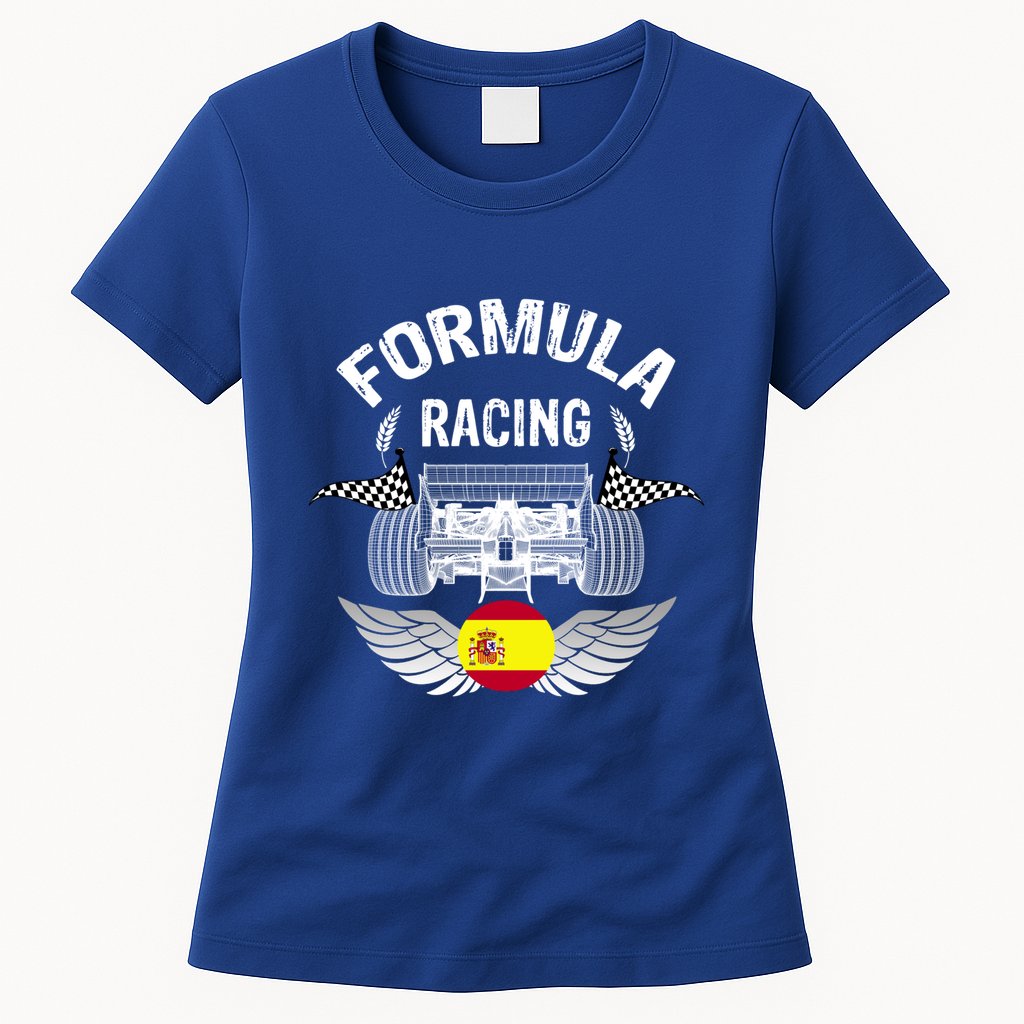 Spanish Auto Race Spain Flag Formula Racing Car Blueprint Gift Womens T-Shirt