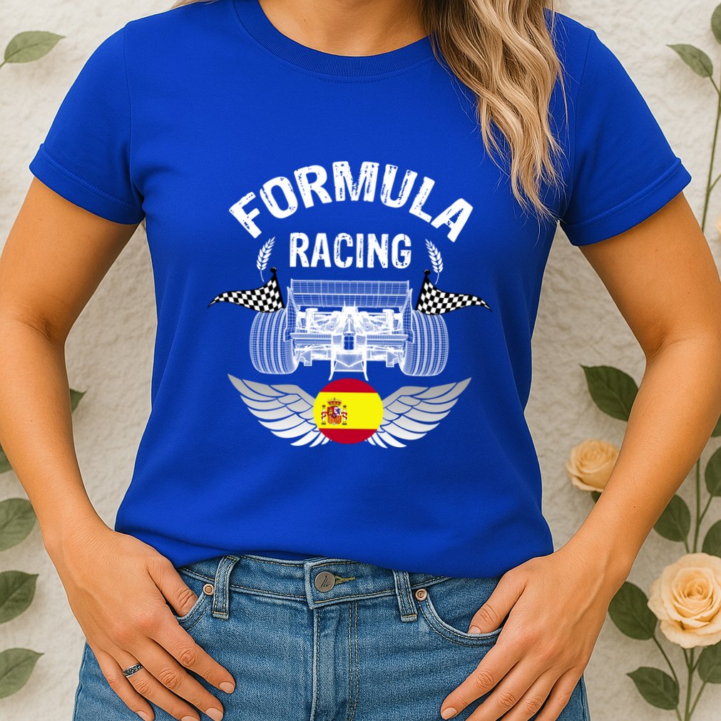 Spanish Auto Race Spain Flag Formula Racing Car Blueprint Gift Womens T-Shirt