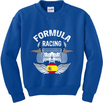 Spanish Auto Race Spain Flag Formula Racing Car Blueprint Gift Kids Sweatshirt