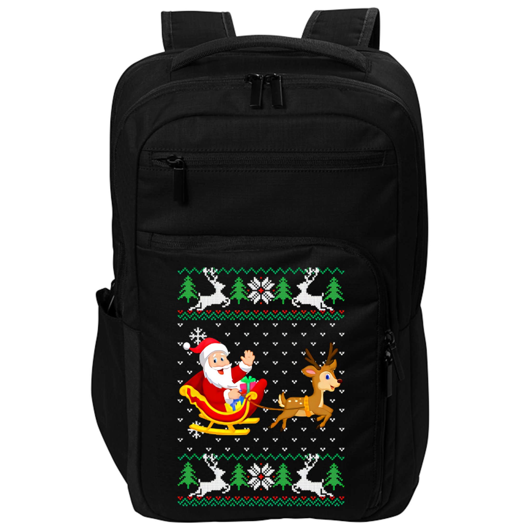 Santa And Reindeer Ugly Christmas Impact Tech Backpack