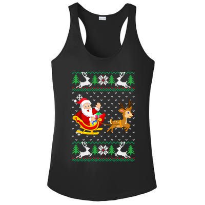 Santa And Reindeer Ugly Christmas Ladies PosiCharge Competitor Racerback Tank