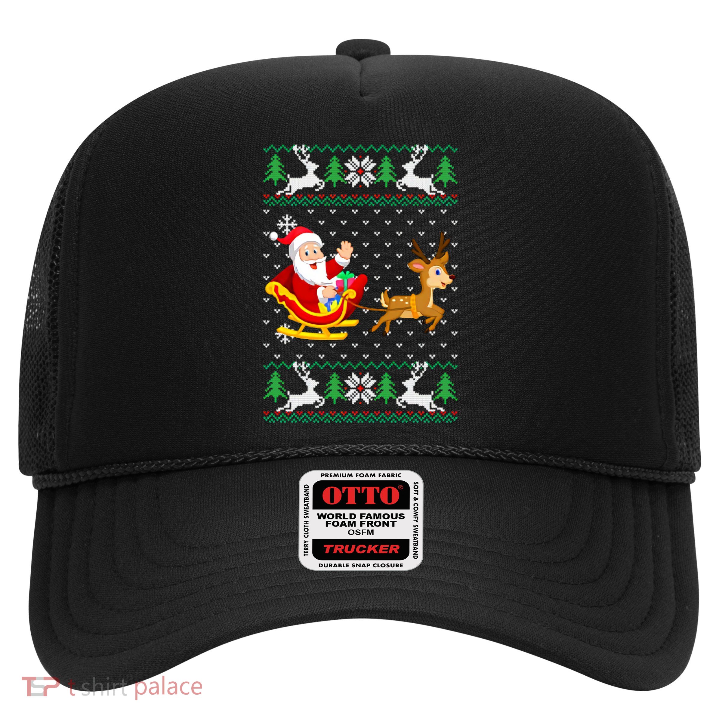 Santa And Reindeer Ugly Christmas Trucker Hat
