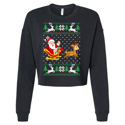 Santa And Reindeer Ugly Christmas Cropped Pullover Crew
