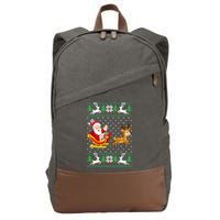 Santa And Reindeer Ugly Christmas Cotton Canvas Backpack