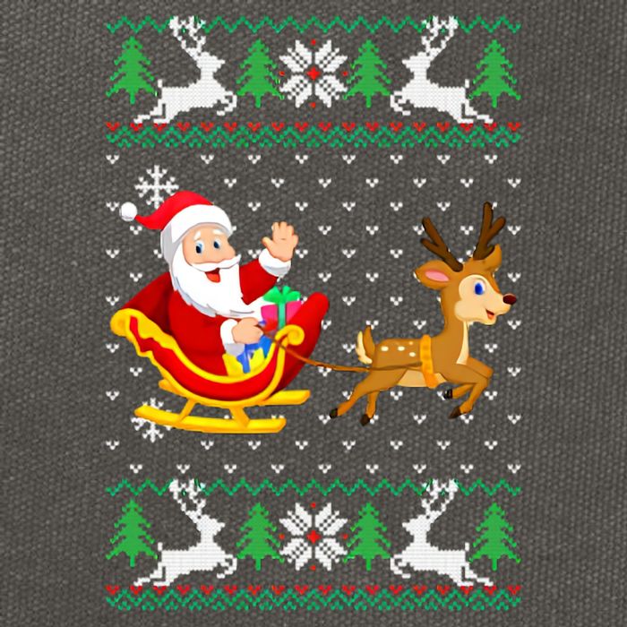 Santa And Reindeer Ugly Christmas Cotton Canvas Backpack