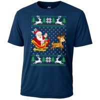 Santa And Reindeer Ugly Christmas Cooling Performance Crew T-Shirt