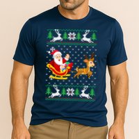 Santa And Reindeer Ugly Christmas Cooling Performance Crew T-Shirt