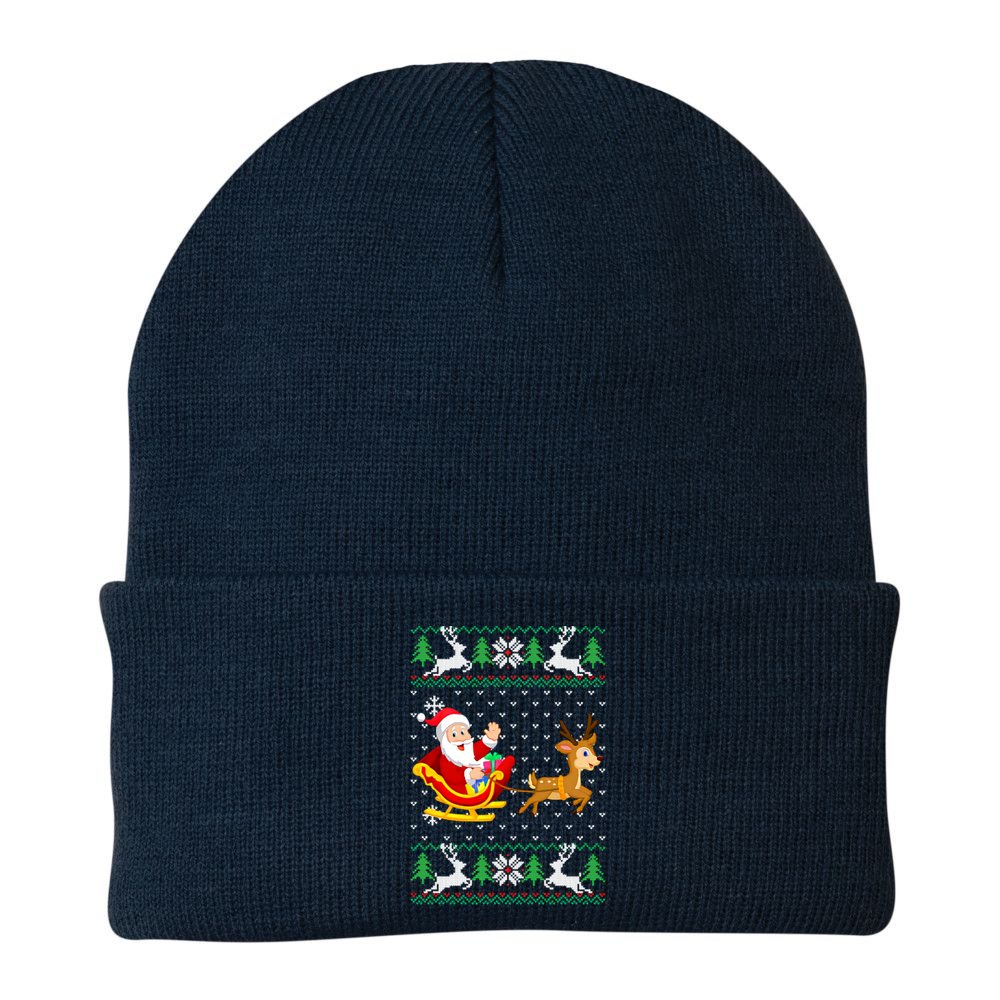 Santa And Reindeer Ugly Christmas Beanie
