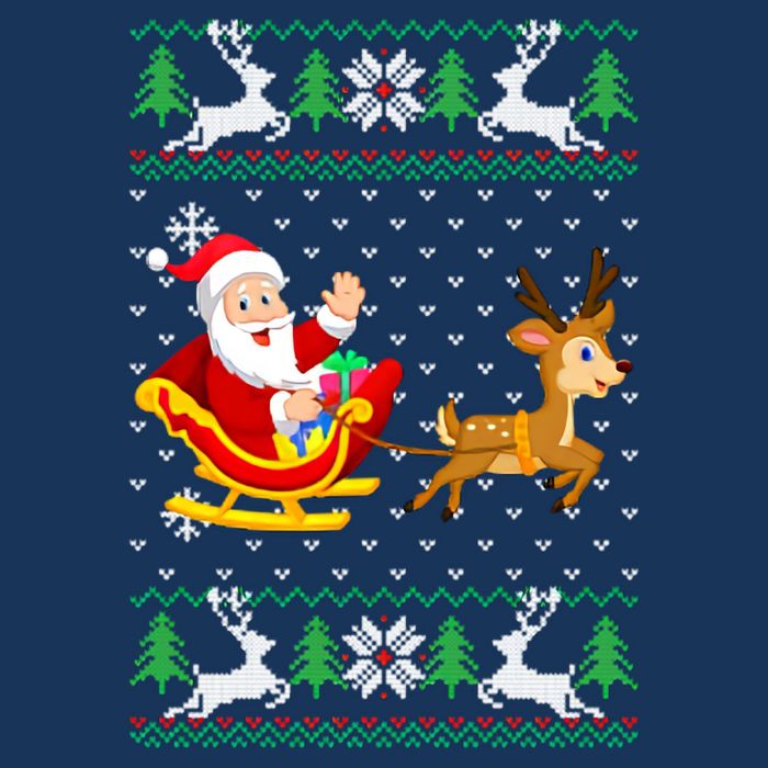 Santa And Reindeer Ugly Christmas Drawstring Bag
