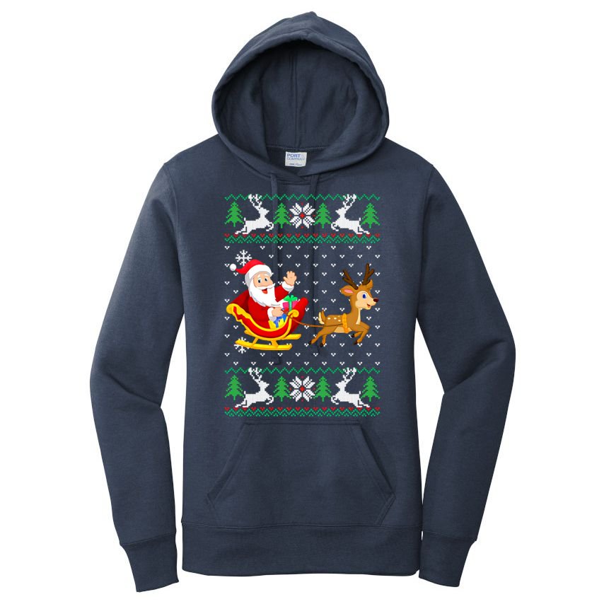 Santa And Reindeer Ugly Christmas Women's Pullover Hoodie