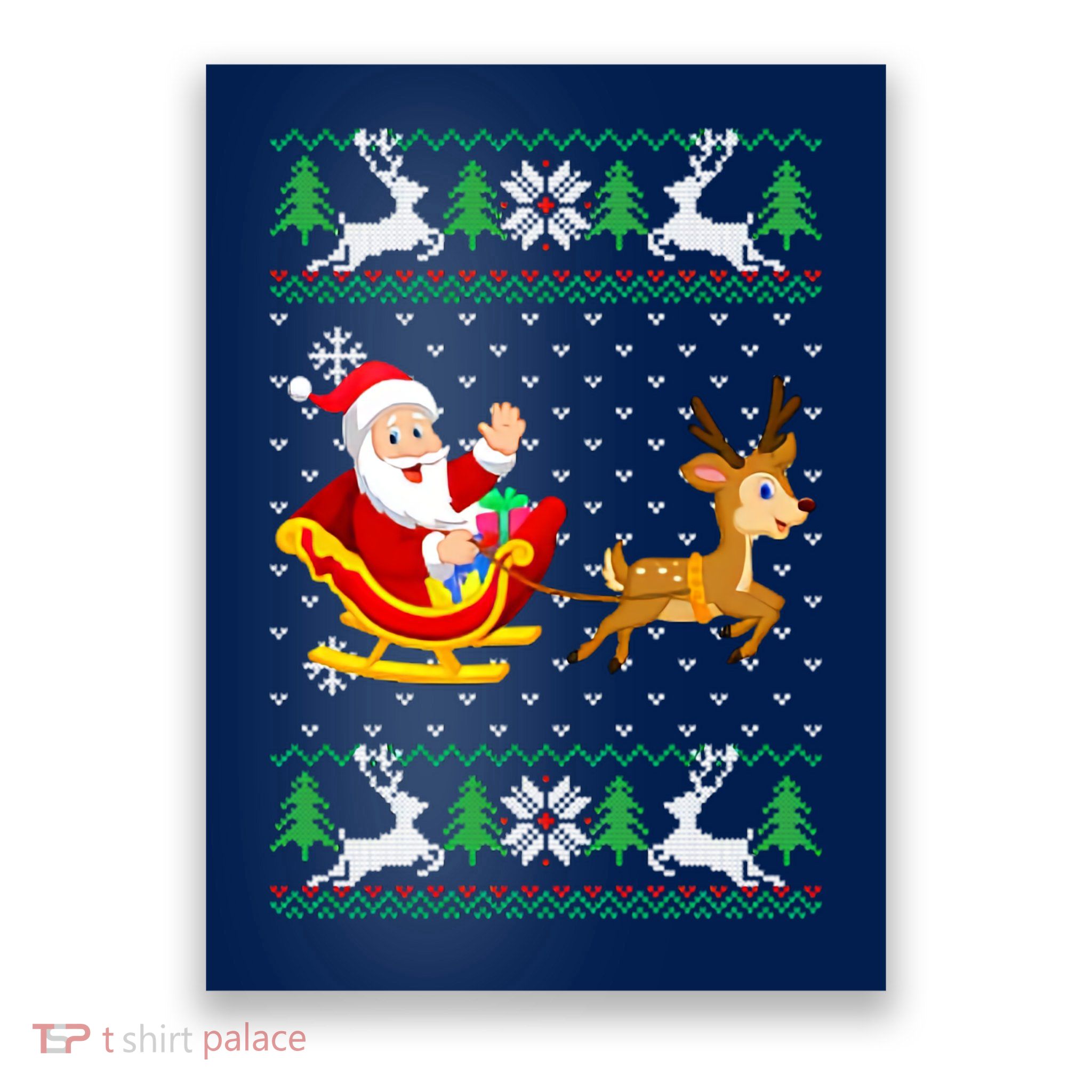 Santa And Reindeer Ugly Christmas Poster