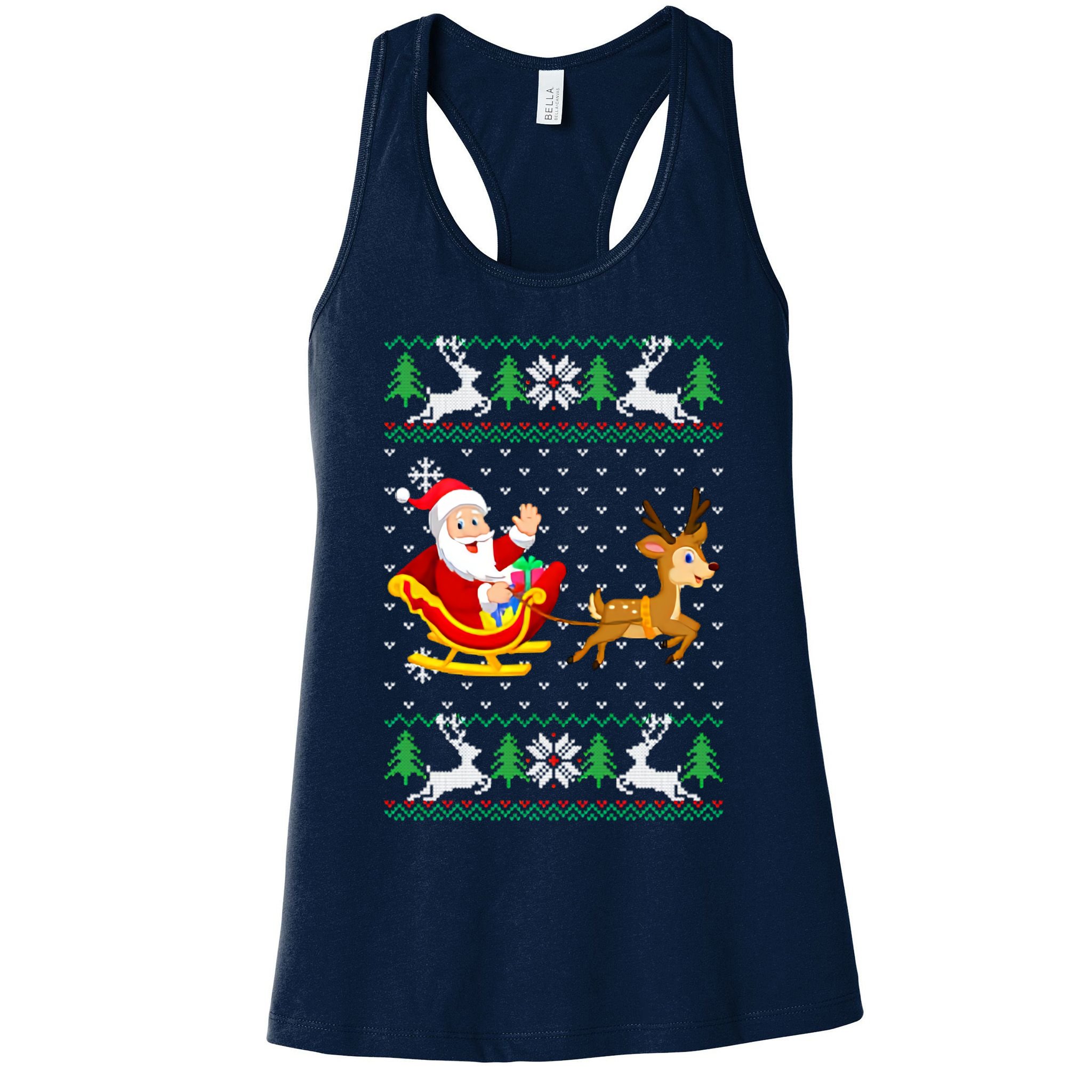Santa And Reindeer Ugly Christmas Womens Tank Top