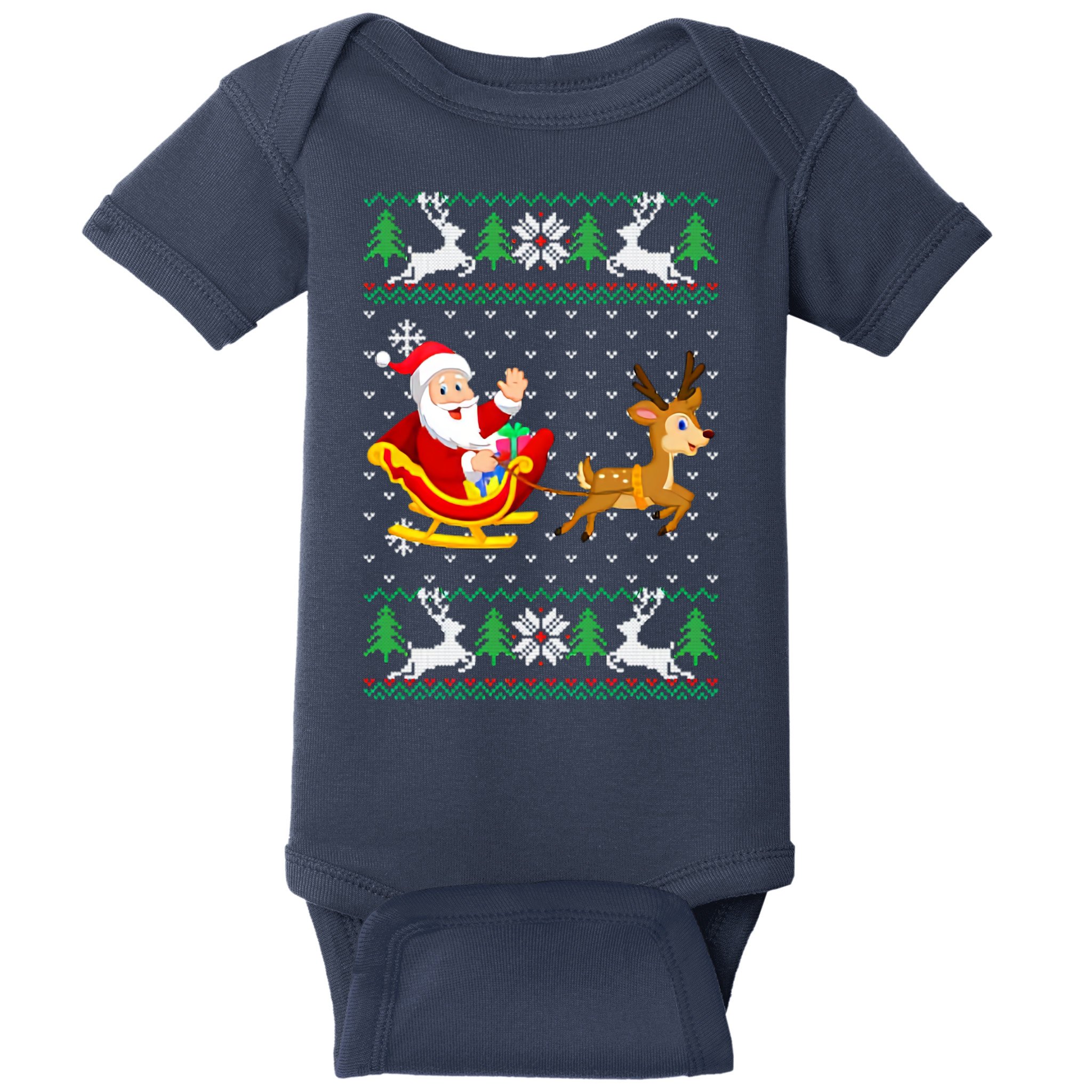 Santa And Reindeer Ugly Christmas Baby Bodysuit
