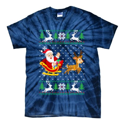 Santa And Reindeer Ugly Christmas Tie-Dye T-Shirt