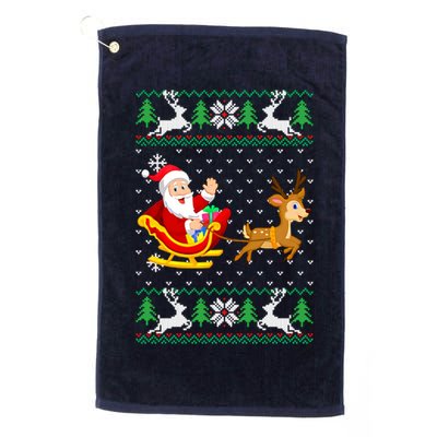 Santa And Reindeer Ugly Christmas Golf Towel