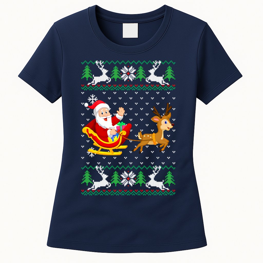 Santa And Reindeer Ugly Christmas Womens T-Shirt