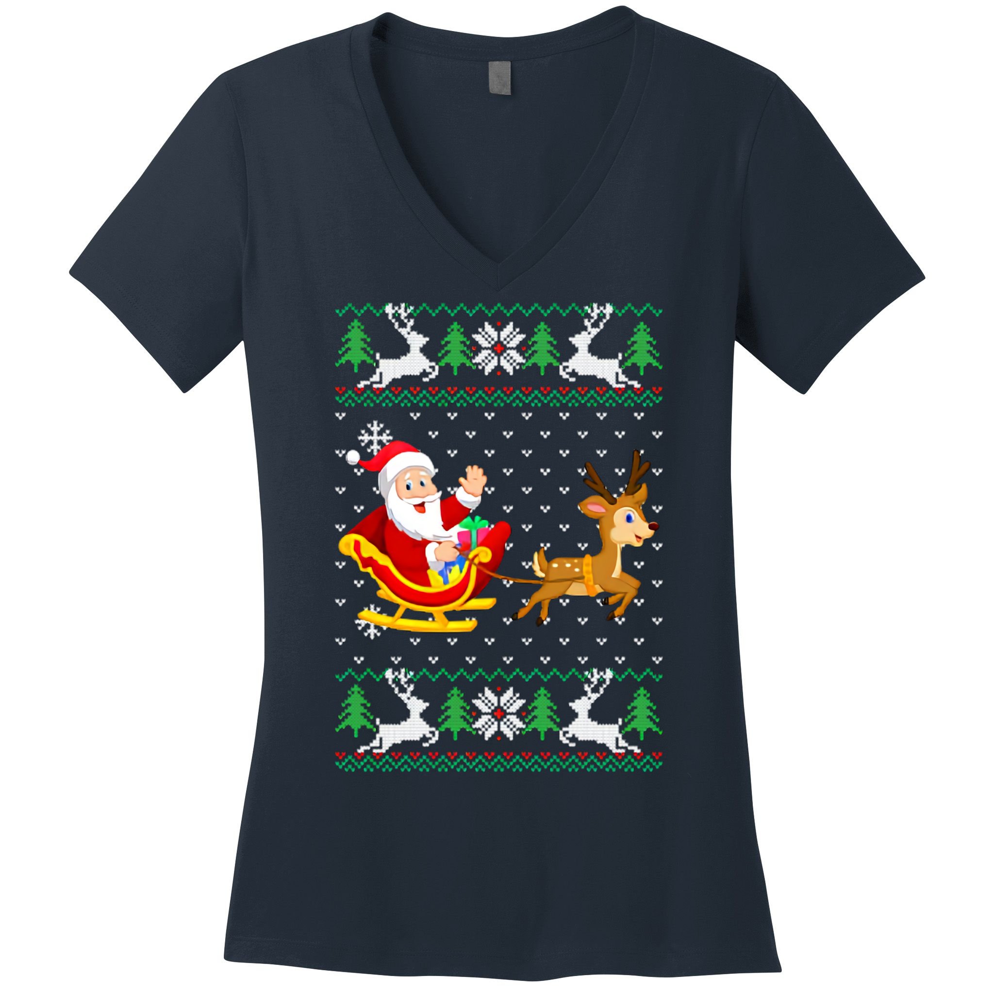 Santa And Reindeer Ugly Christmas Women's V-Neck T-Shirt