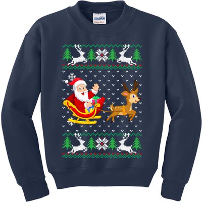 Santa And Reindeer Ugly Christmas Kids Sweatshirt