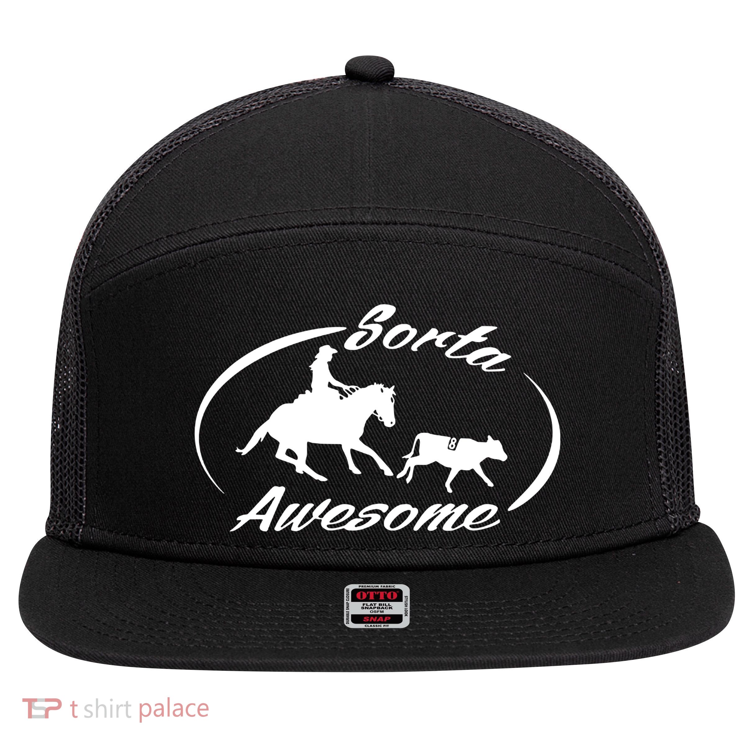 Sorta Awesome Ranch Sorting Western Horse Funny Cow Country 7 Panel Mesh Trucker Snapback Hat