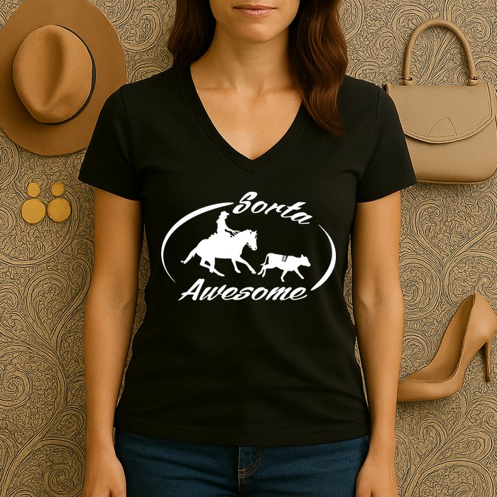 Sorta Awesome Ranch Sorting Western Horse Funny Cow Country Women's V-Neck T-Shirt