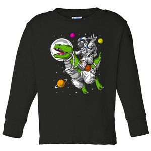 Space Astronaut Riding Trex Dinosaur Funny Boy Toddler Long Sleeve Shirt