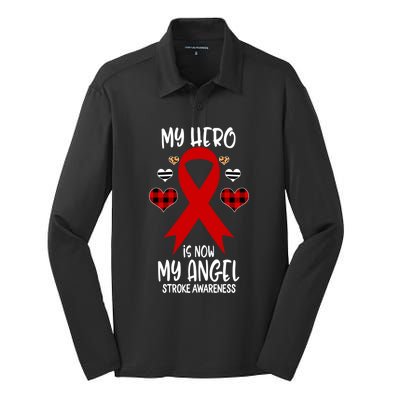 Stroke Awareness Remembrance Hero Is Now My Angel Cute Gift Silk Touch Performance Long Sleeve Polo