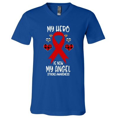 Stroke Awareness Remembrance Hero Is Now My Angel Cute Gift V-Neck T-Shirt