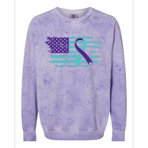 Suicide Awareness Ribbon American Flag Colorblast Crewneck Sweatshirt