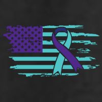 Suicide Awareness Ribbon American Flag 7 Panel Mesh Trucker Snapback Hat