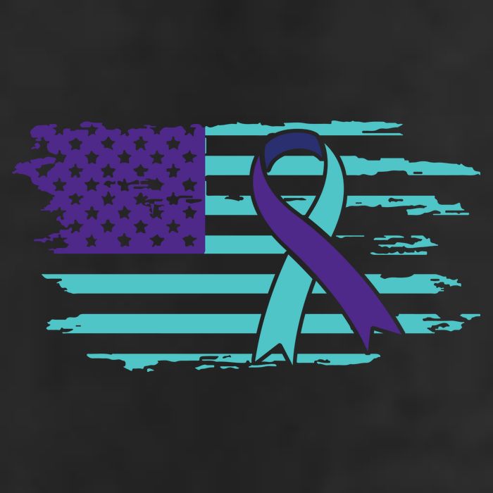 Suicide Awareness Ribbon American Flag 7 Panel Mesh Trucker Snapback Hat