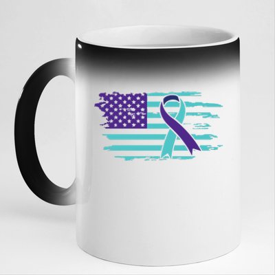 Suicide Awareness Ribbon American Flag 11oz Black Color Changing Mug