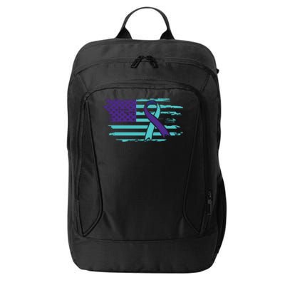 Suicide Awareness Ribbon American Flag City Backpack