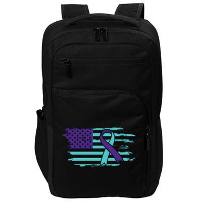 Suicide Awareness Ribbon American Flag Impact Tech Backpack