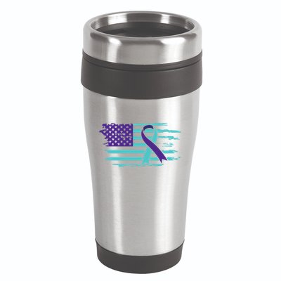 Suicide Awareness Ribbon American Flag 16oz Travel Tumbler