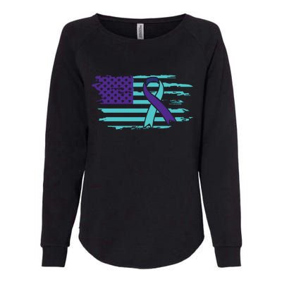 Suicide Awareness Ribbon American Flag Womens California Wash Sweatshirt