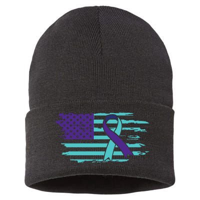 Suicide Awareness Ribbon American Flag Sustainable Knit Beanie