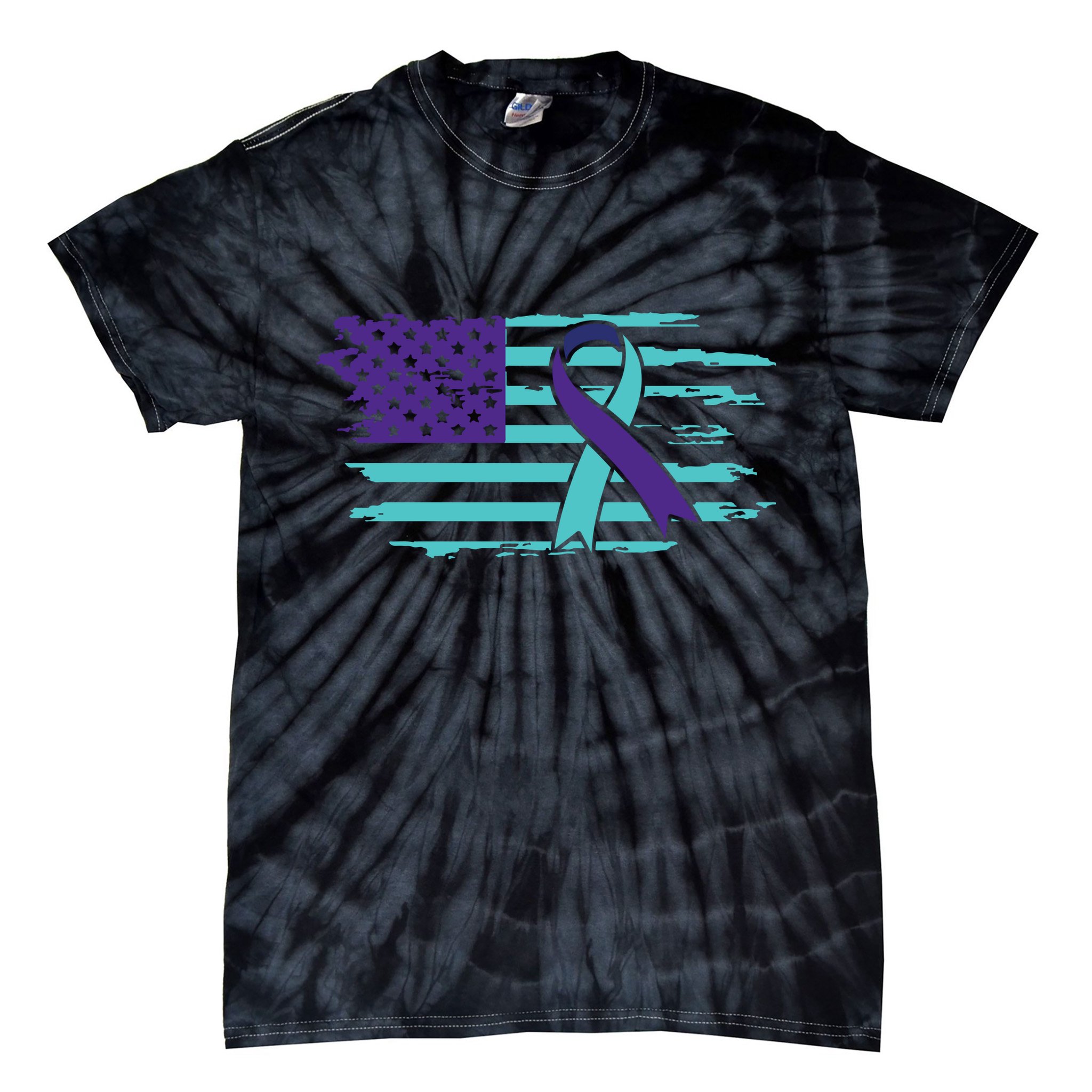 Suicide Awareness Ribbon American Flag Tie-Dye T-Shirt