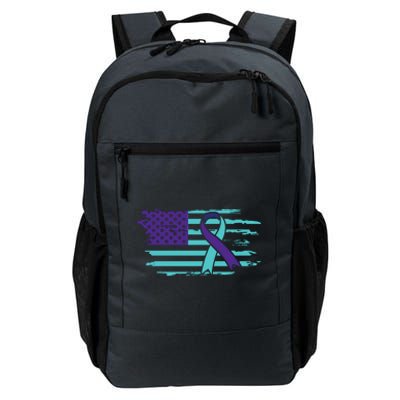 Suicide Awareness Ribbon American Flag Daily Commute Backpack