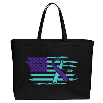 Suicide Awareness Ribbon American Flag Cotton Canvas Jumbo Tote