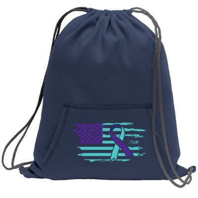 Suicide Awareness Ribbon American Flag Sweatshirt Cinch Pack Bag