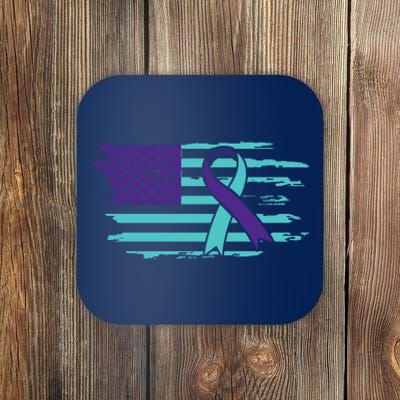 Suicide Awareness Ribbon American Flag Coaster