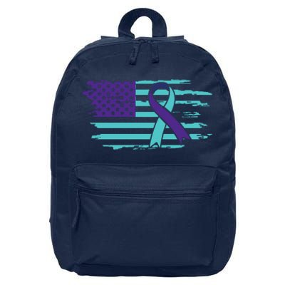 Suicide Awareness Ribbon American Flag 16 in Basic Backpack