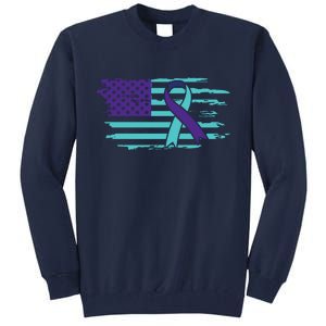 Suicide Awareness Ribbon American Flag Tall Sweatshirt