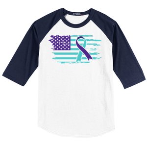 Suicide Awareness Ribbon American Flag Baseball Sleeve Shirt