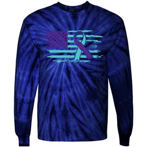 Suicide Awareness Ribbon American Flag Tie-Dye Long Sleeve Shirt