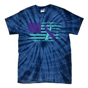 Suicide Awareness Ribbon American Flag Tie-Dye T-Shirt